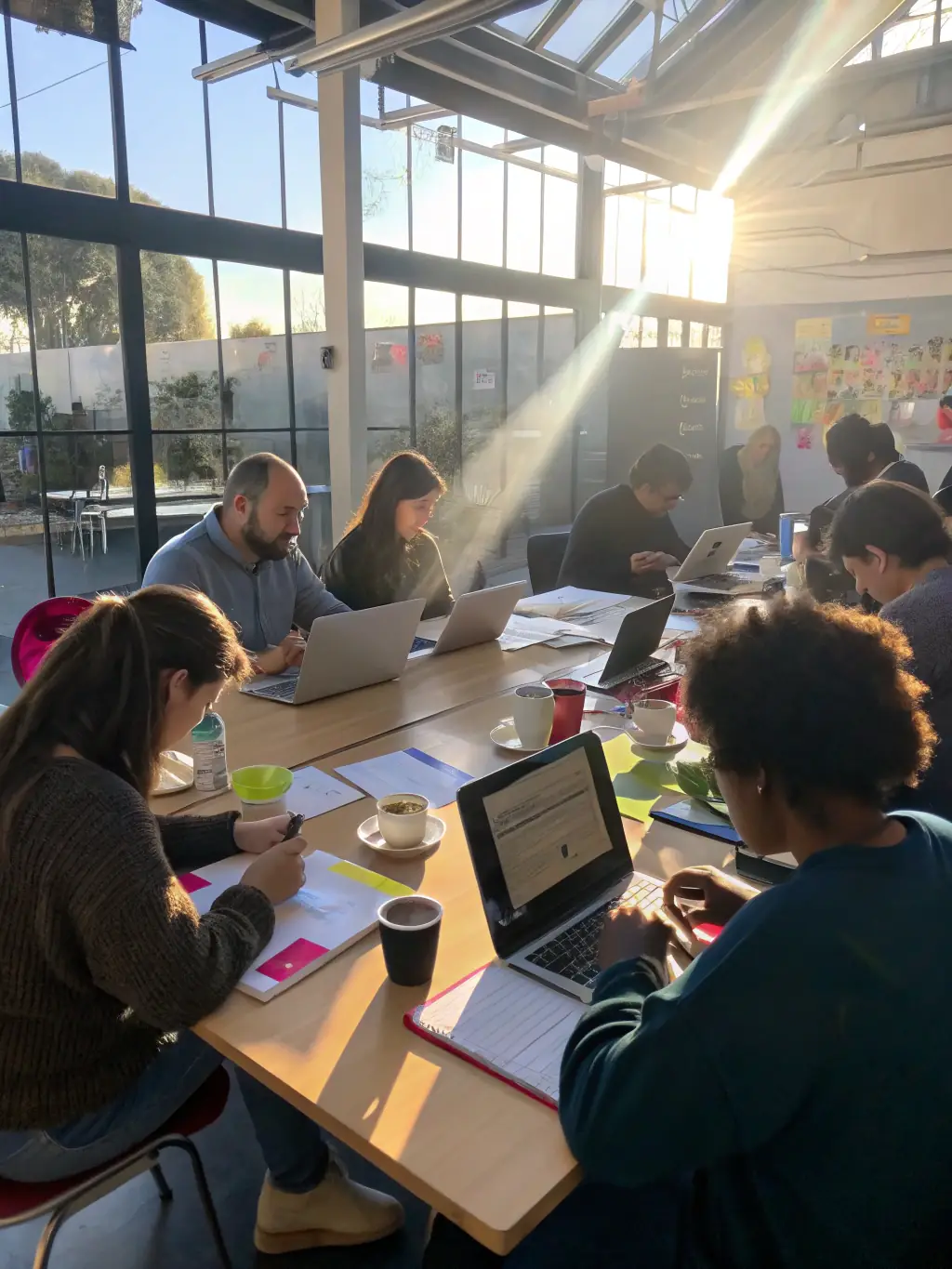 Participants actively involved in a creative writing workshop, brainstorming ideas and crafting their own stories under the guidance of an instructor at LE MOULIN DES LETTRES.